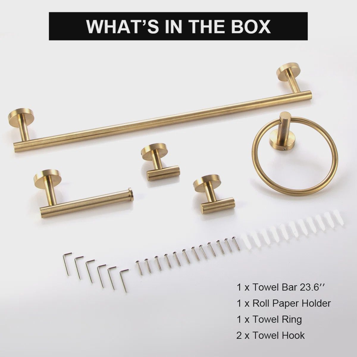 5 Piece Brushed Gold Bathroom Hardware Set