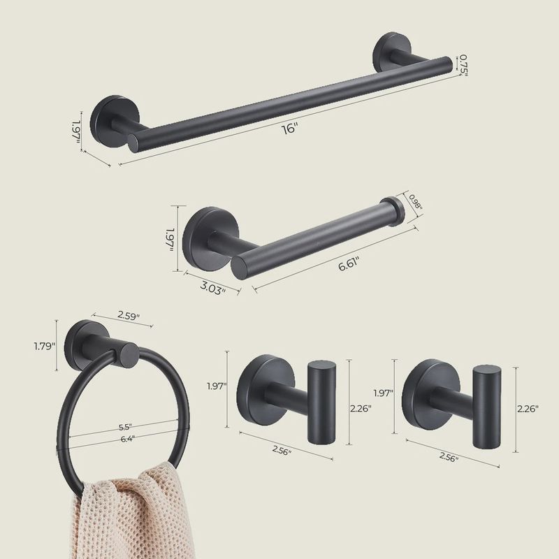 5 Piece Black Bathroom Hardware Set