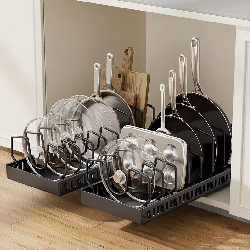 Pull-Out Pot Lid Organizer Rack – 2pc Set