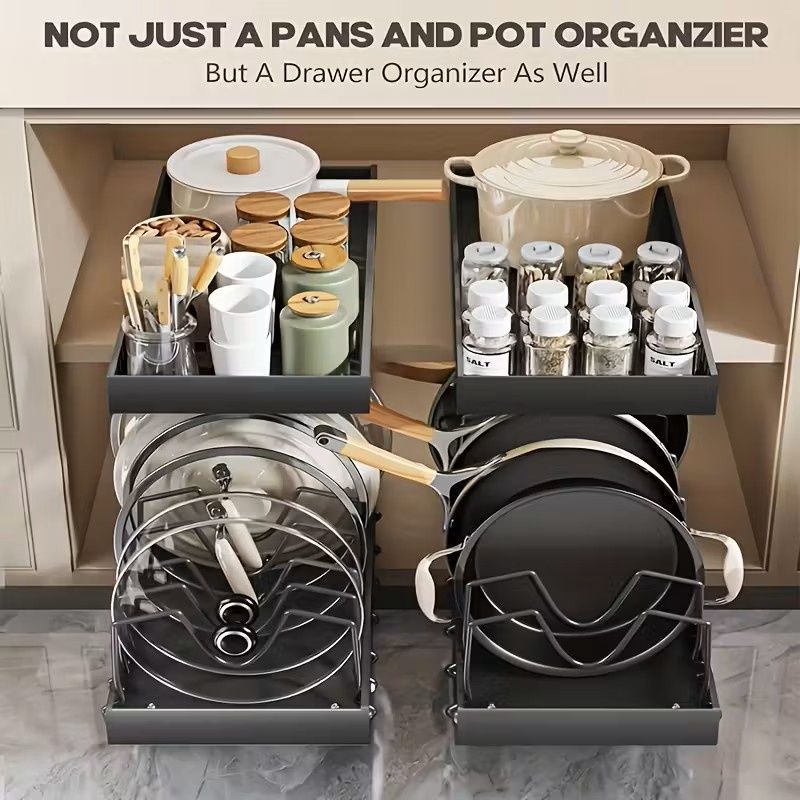 Pull-Out Pot Lid Organizer Rack – 2pc Set
