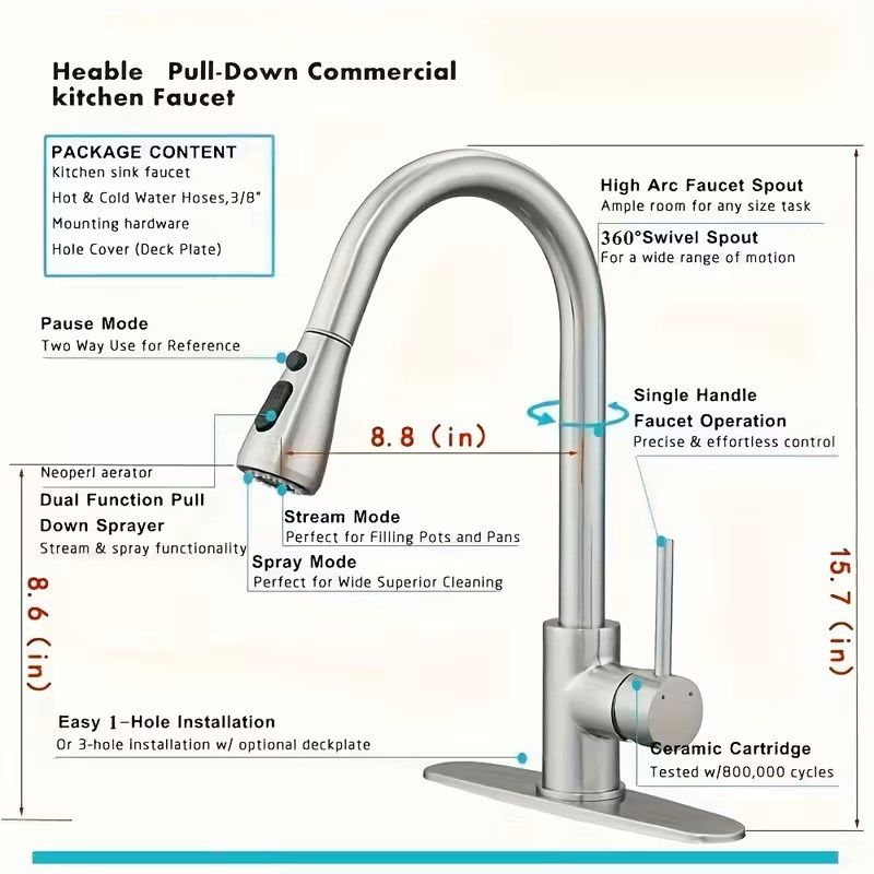 High Arc Kitchen Faucet with Pull-Down Sprayer