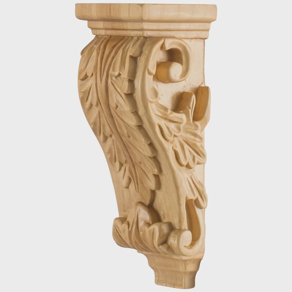 Acanthus Corbel, Dimensions: 2-1/2&quot;W x 2-5/8&quot;D x 7&quot;H, Species: Rubberwood