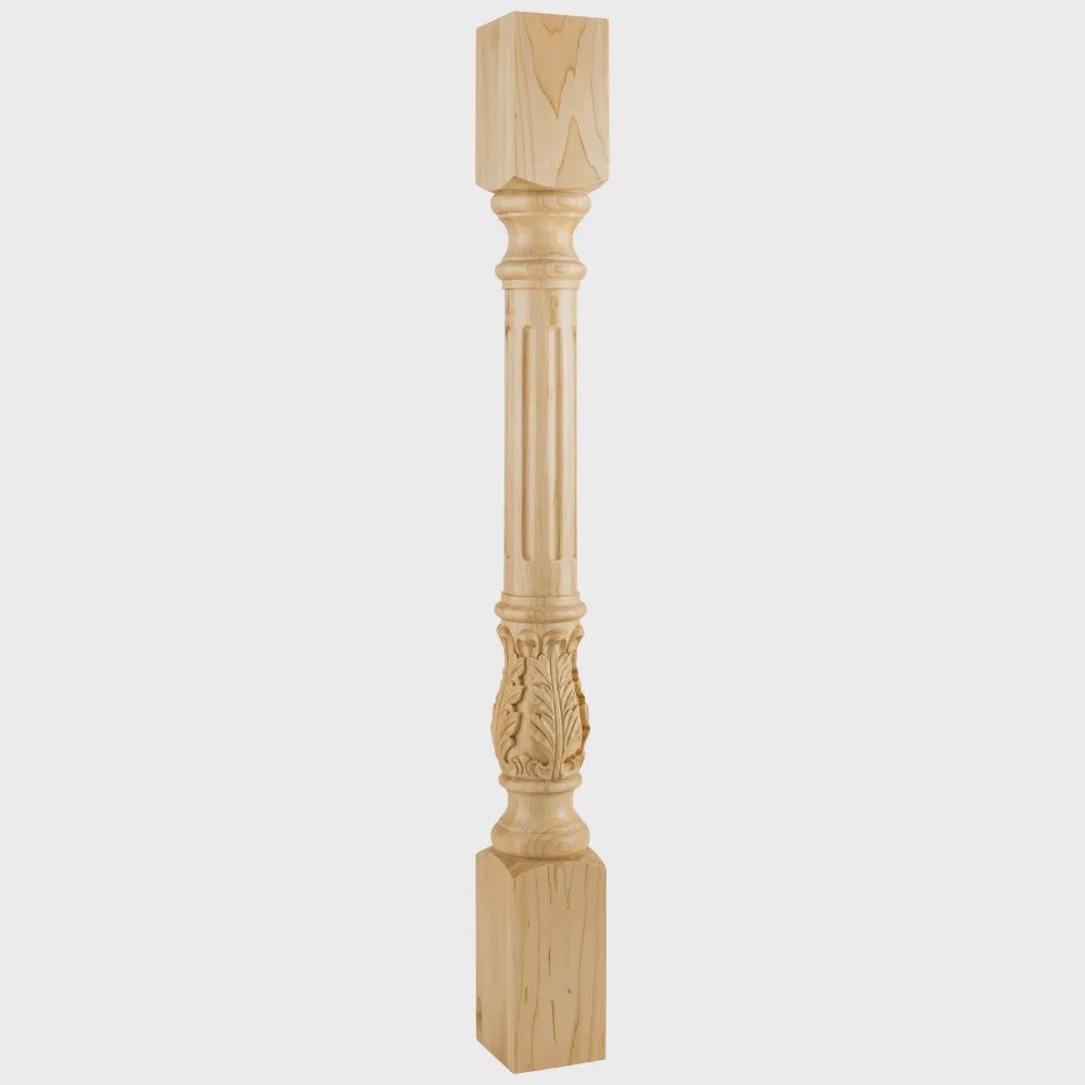 Fluted Acanthus Post, Dimensions: 3-1/2&quot; W x 3-1/2&quot; D x 35-1/2&quot; H, Species: Hard Maple