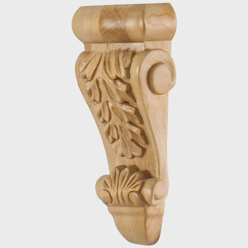 Low-profile Acanthus Corbel, Dimensions: 2-3/4&quot; W x 1-3/8&quot; D x 6&quot; H, Species: Oak