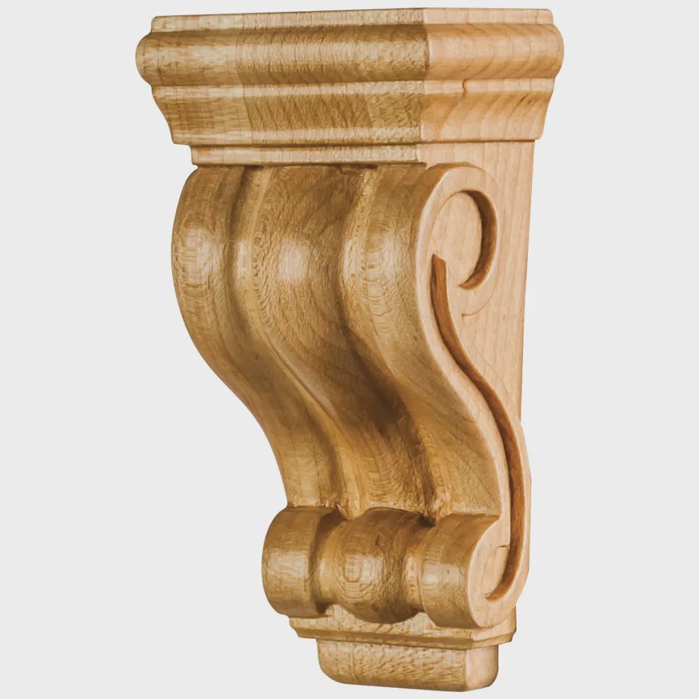 Curve Scrolled Corbel, Dimensions: 2&quot; W x 1-1/16&quot; D x 4&quot; H, Species: Cherry