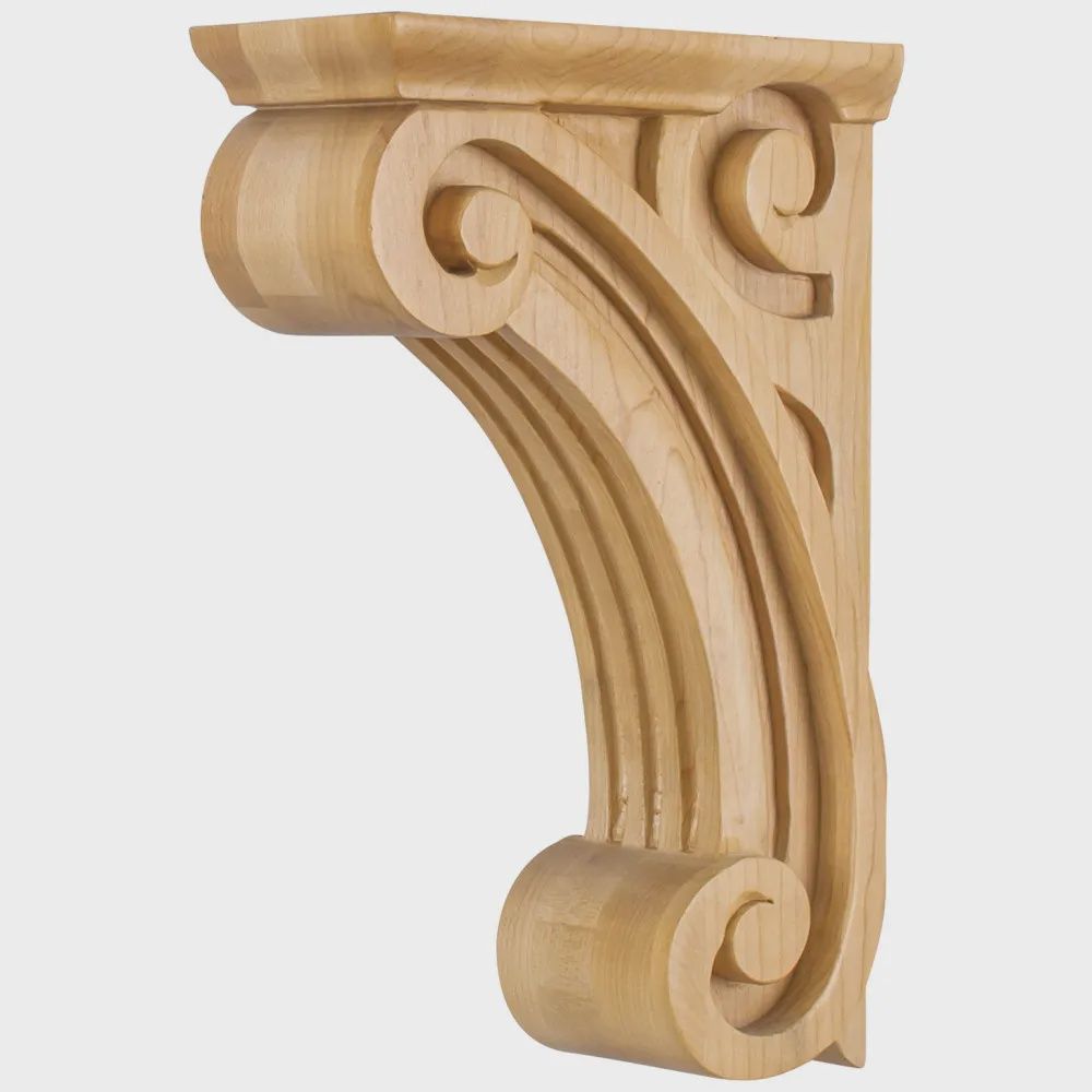 Fluted Acanthus Corbel, Dimensions: 3&quot; W x 6-1/2&quot; D x 10&quot; H, Species: Cherry