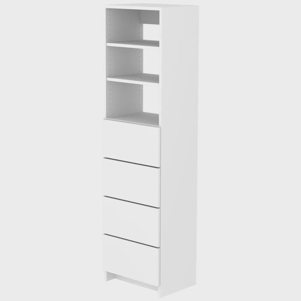 Drawer Floor Tower Frame with Large Drawers &amp; Adjustable Shelving, 14"D, Finish: White, HEIGHT: 72", WIDTH: 19-1/2"