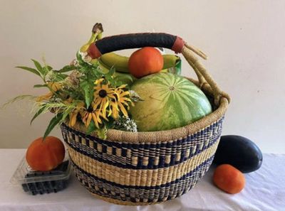 African Market Basket - Blue + Natural