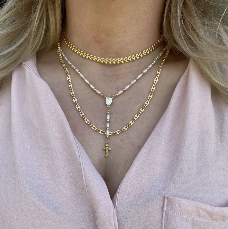 18k Gold Filled Pearl Rosary