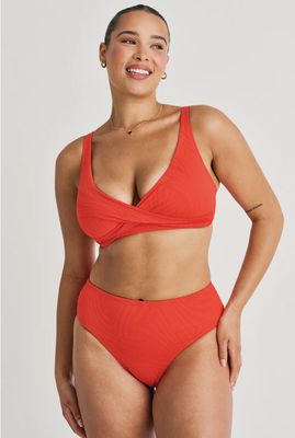 Textured Front Twist Bikini Top - Warm Red
