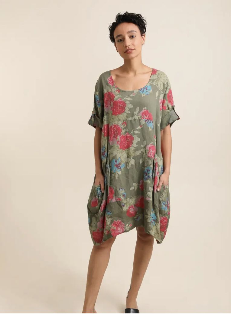 Floral Print Linen Dress