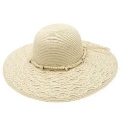 Sandra Toyo Straw Sea Shell Beaded Band Beach Sun Resort Hat