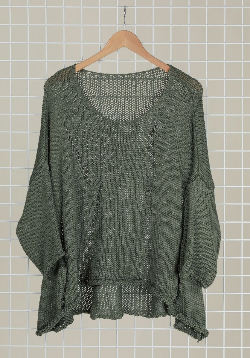 Openwork Cotton Sweater, Colour: Sage
