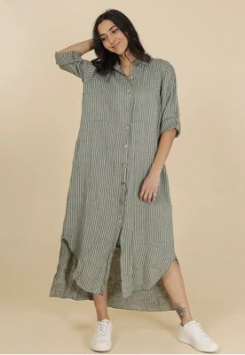Pinstripe Linen Shirt Dress