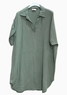 Short Cotton Gauze Dress with Collar