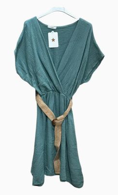 Short Cotton Gauze Dress with Belted Collar