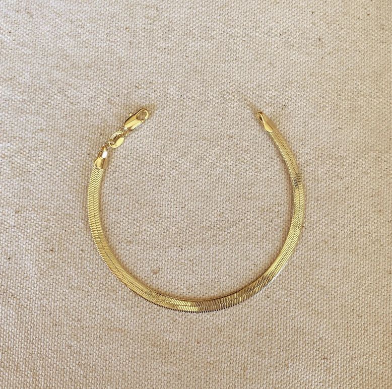 18KGF 4mm Herringbone Bracelet