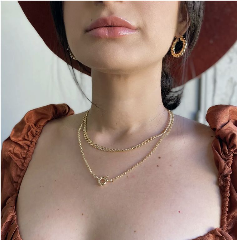 18KGF Front Clasp Rolo Chain Necklace