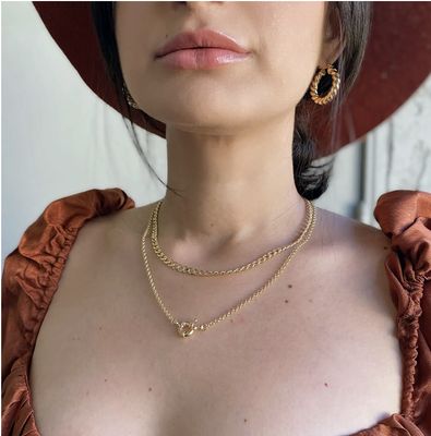 18KGF Front Clasp Rolo Chain Necklace