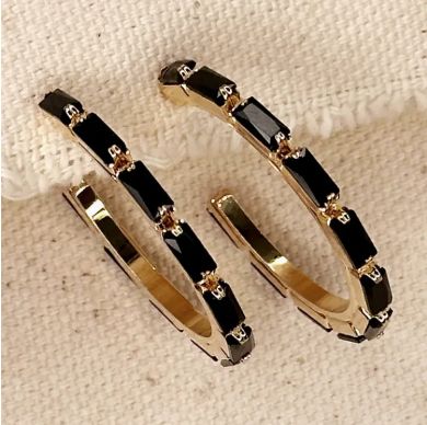 18KGF Black Baguette Hoops