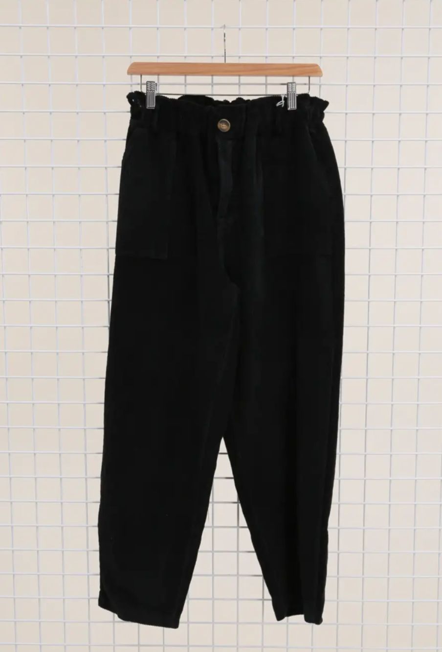 Corduroy Paperbag Pant, Colour: Black