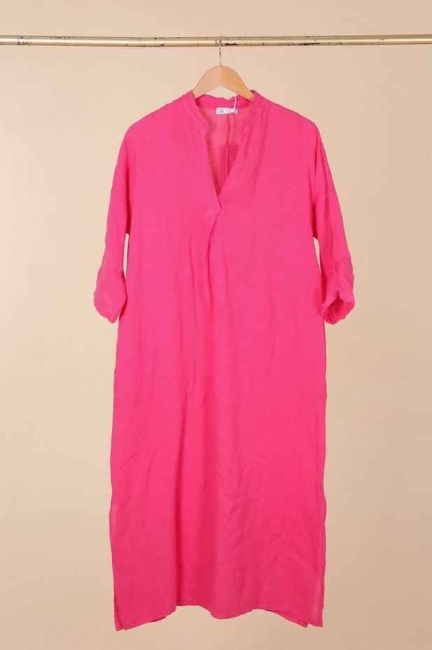 Daisy Linen Dress, Colour: Fuschia