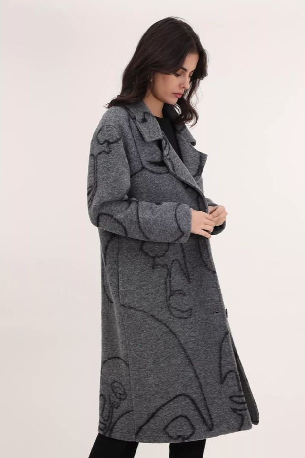 Faces Wool Coat, Colour: Charcoal