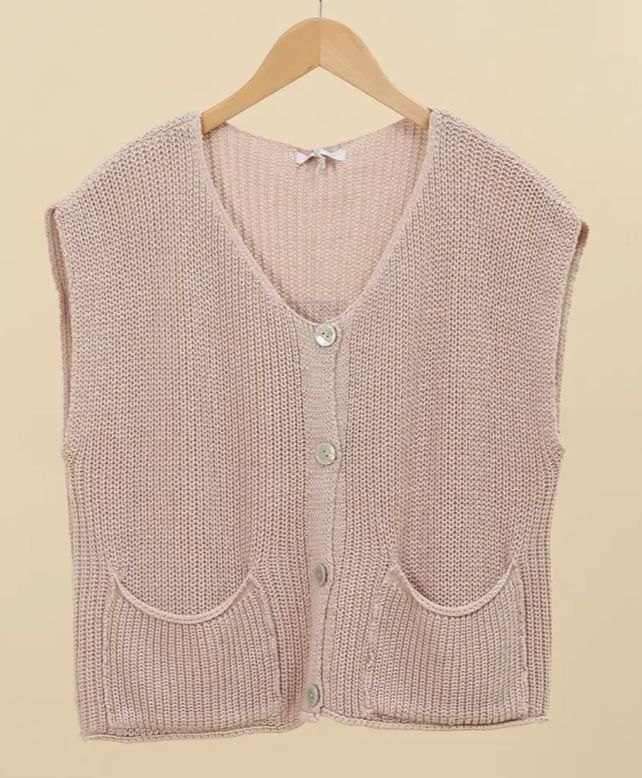 Cotton Cardigan Vest, Colour: Blush