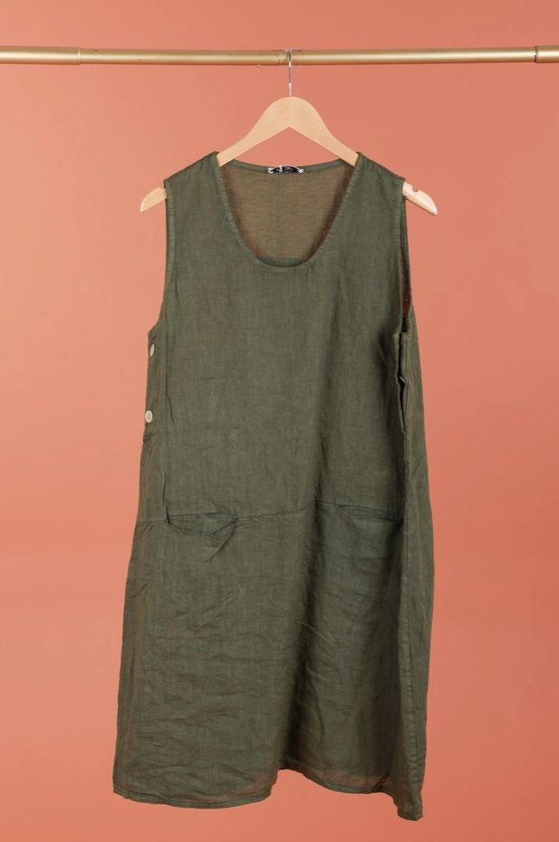 Gather Linen Dress, Colour: Sage