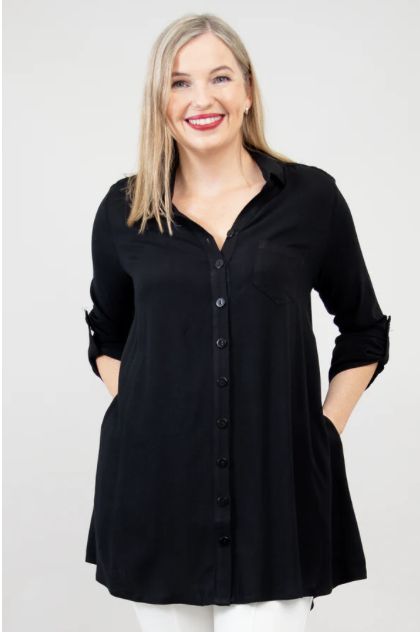 Celine Tunic - Linen Bamboo, Colour: Black, Size: XXS