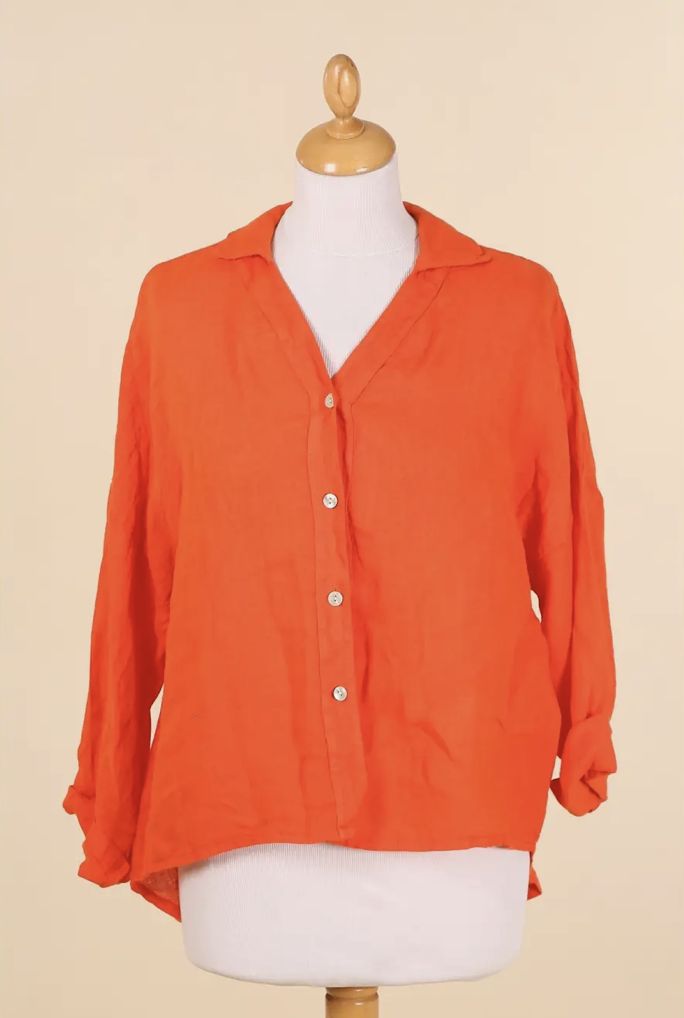 Field Linen Shirt, Colour: Orange