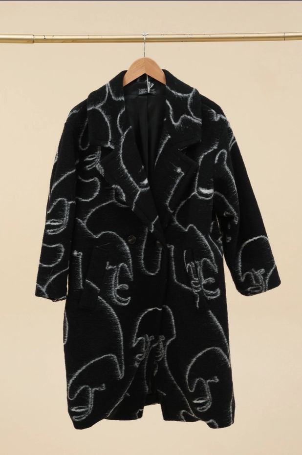 Double Breasted Wool Coat, Colour: Black