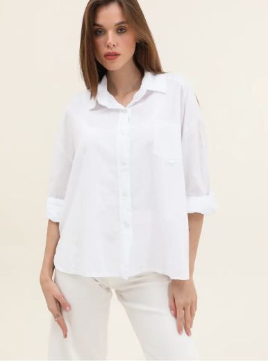 Plain Cotton Poplin Shirt, Colour: White