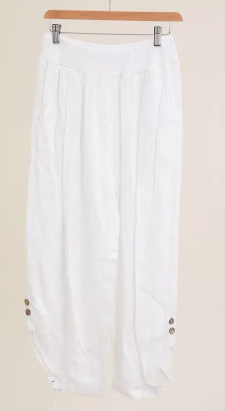 Balloon-Cut Linen Trousers, Colour: White