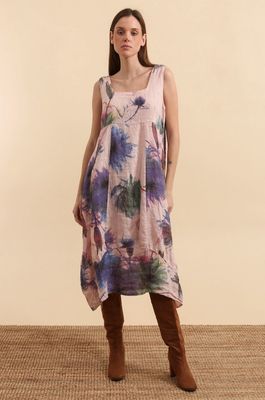 Sleeveless Floral Linen Dress