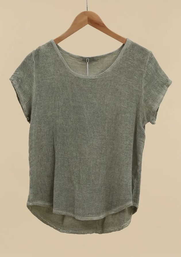 Linen + Cotton T-Shirt, Colour: Sage