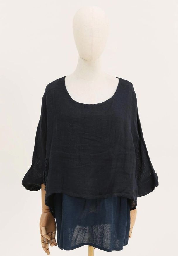 Rosebud Linen Top, Colour: Navy