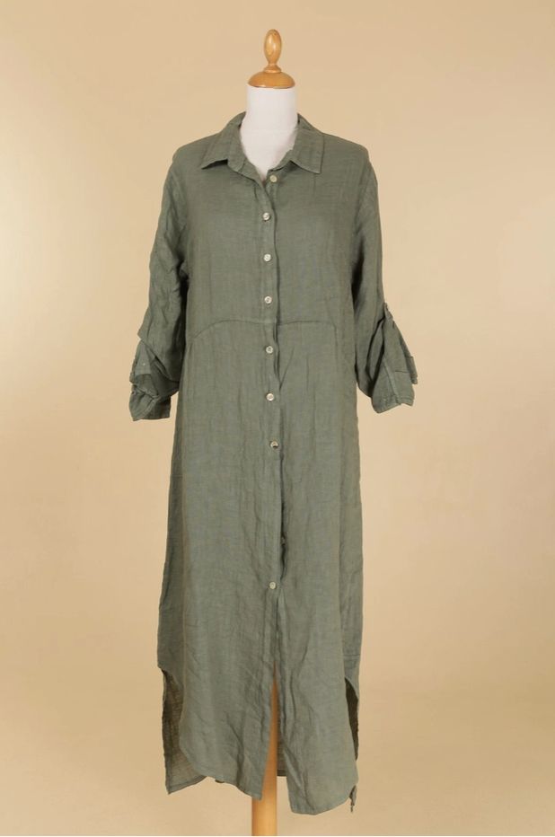 Ginger Linen Shirt Dress, Colour: Sage