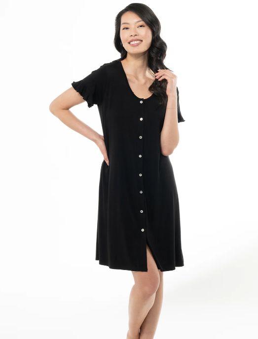 Aisha Bamboo Sleep Dress, Colour: Black, Size: XS