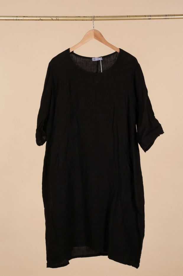 Aster Linen Dress, Colour: Black
