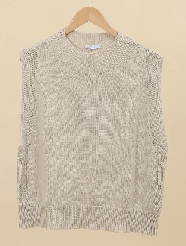Sleeveless Cotton Vest, Colour: Beige