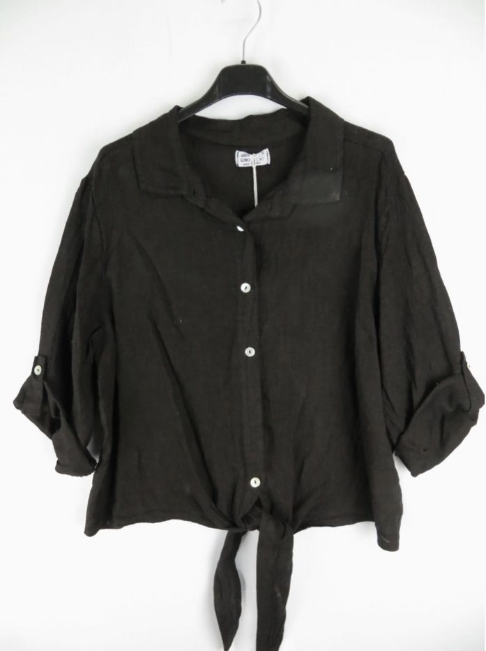 Knot Linen Blouse, Colour: Black