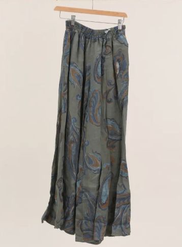 Paisley Linen Palazzo, Colour: Sage