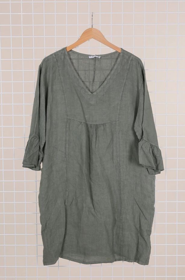 Peony Linen Dress, Colour: Sage