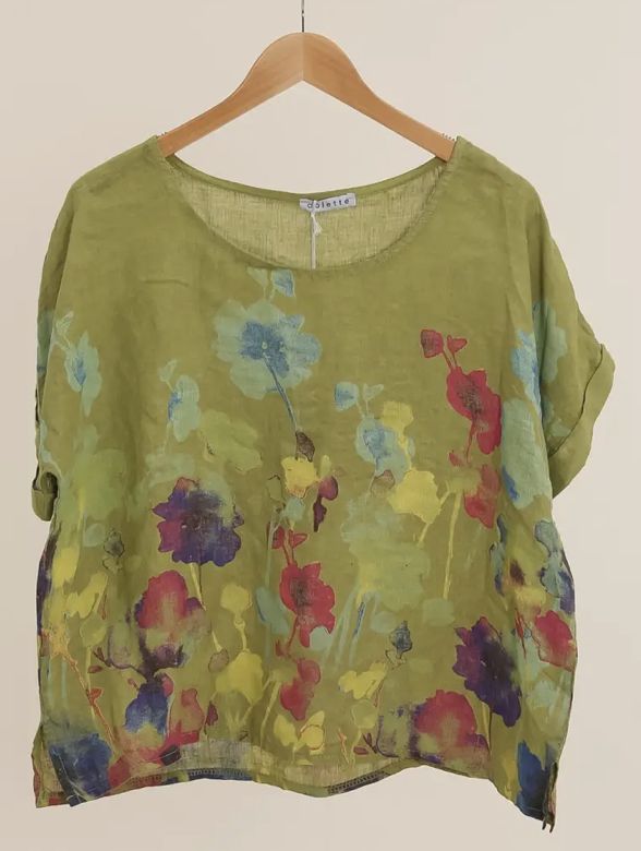 Floral Linen Top, Colour: Lime