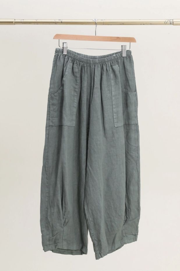 Crop Linen Capri, Colour: Sage