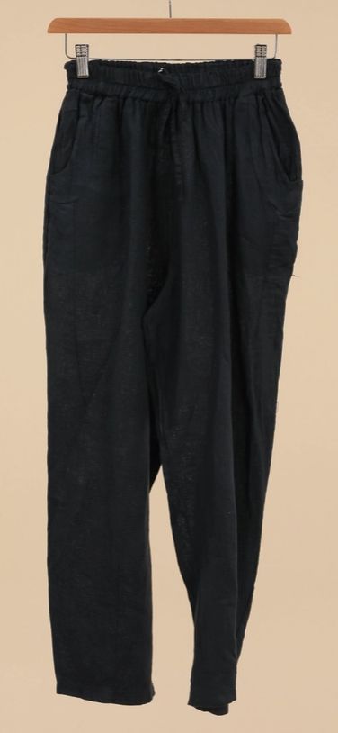 Cropped Linen Pants, Colour: Black