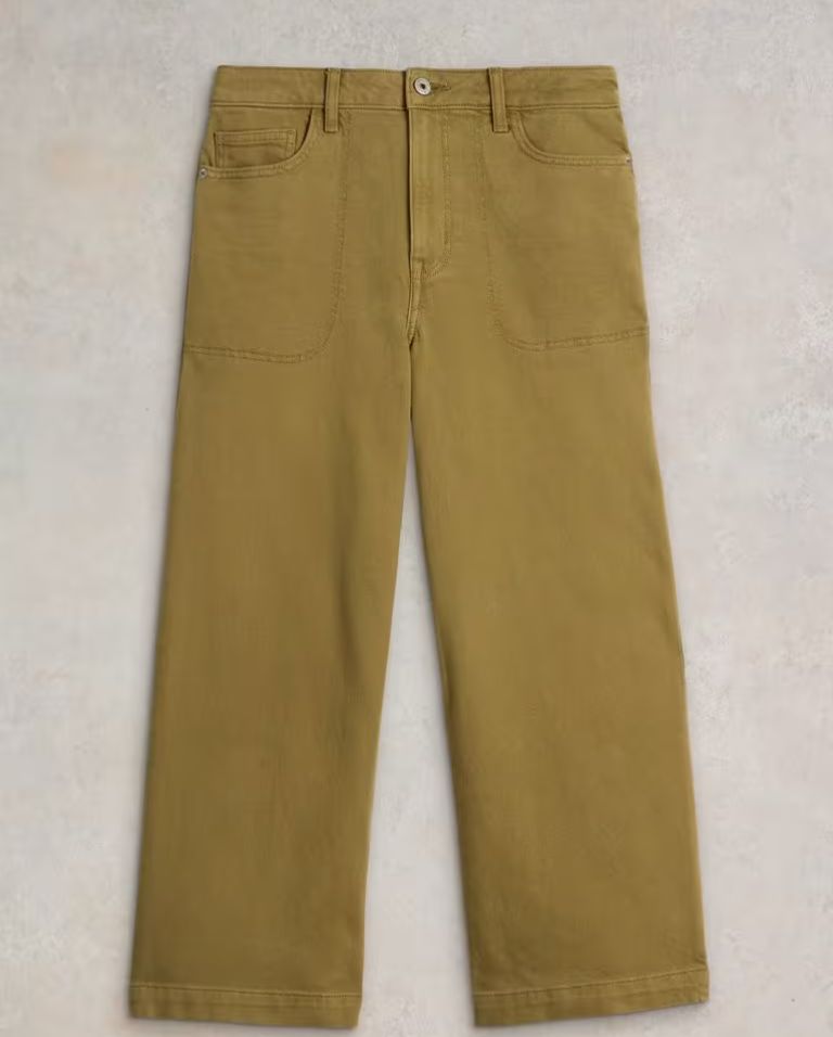 Tia Wide Leg Crop Jean, Colour: Khaki Green, Size: 8