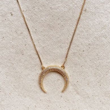 18k GF Crescent Moon Necklace w/CZ