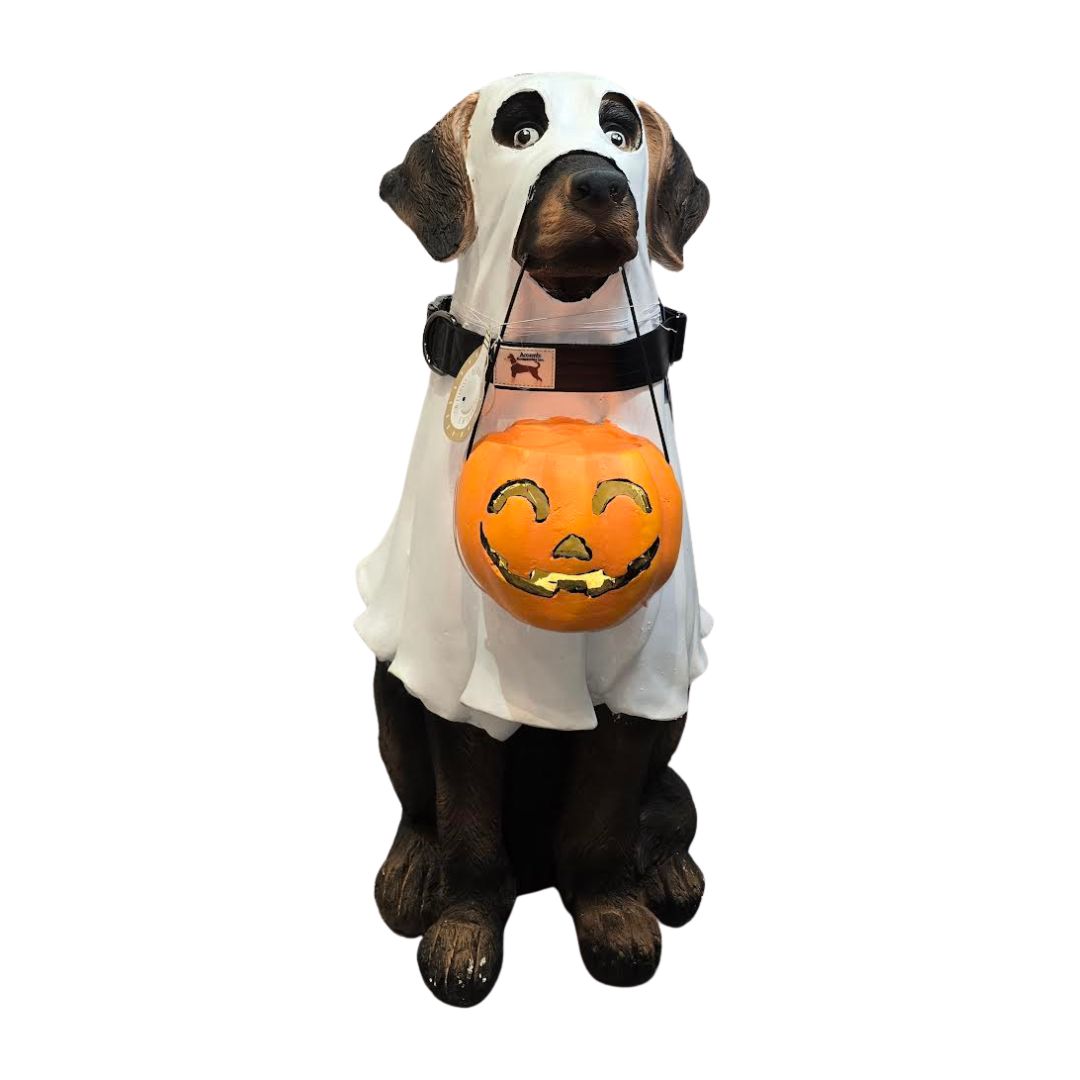 Ghost Statue with LED Pumpkin